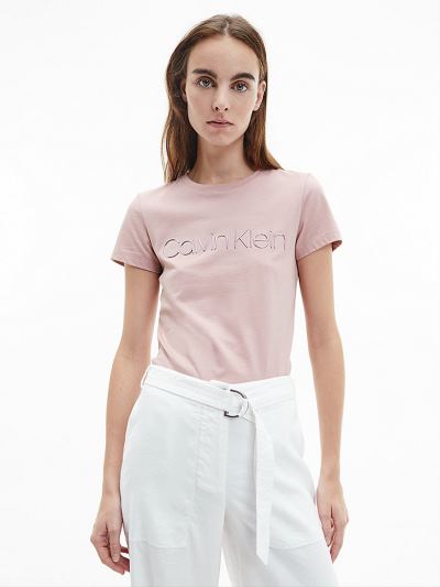 Calvin Klein Ruhák HU304944 | Calvin Klein Slim Organic Cotton Logo Női Póló Rózsaszín